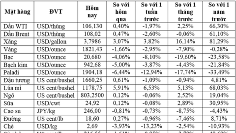 Thị trường ngày 13/5: Palađi giảm 8%, giá đồng thấp nhất 7 tháng trong khi đường, ngũ cốc tăng