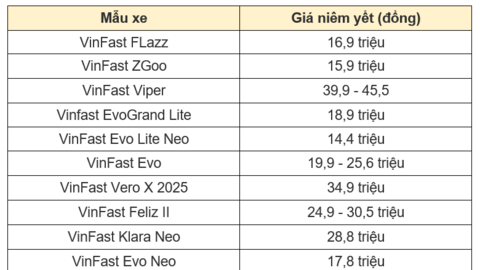 Giá xe điện VinFast 18/3: Giá khởi điểm thấp nhất từ 14,4 triệu đồng