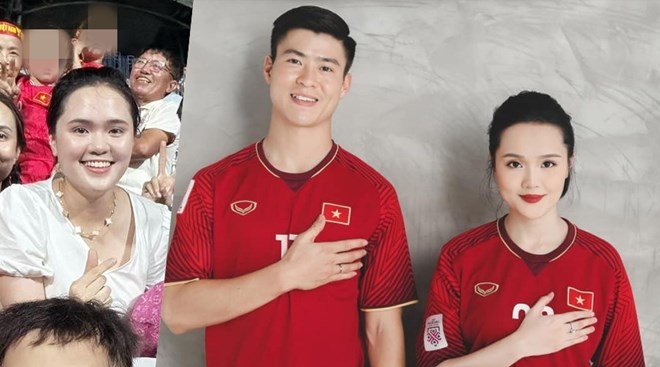 Vợ cầu thủ Duy Mạnh diện đồ hiệu đắt đỏ khi xuất hiện tại sân Thiên Trường