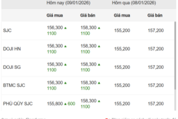 Ngày 9/1: Giá vàng trong nước tăng theo xu hướng giá thế giới