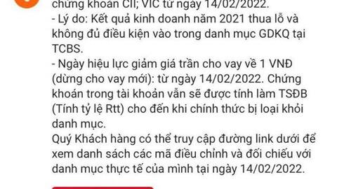 TCBS "quay xe", thông báo tiếp tục cấp margin với 2 mã chứng khoán