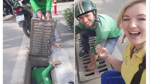 Grabber không ngần ngại giúp cô gái nước ngoài nhặt lại chiếc ví rơi dưới cống: Thêm lý do để yêu con người Việt Nam
