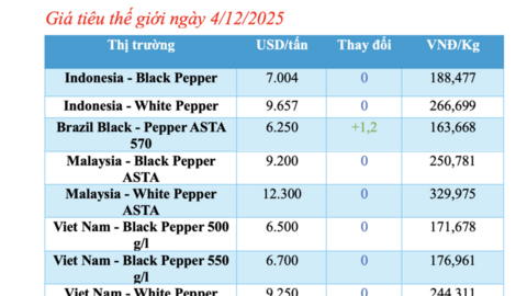 Giá tiêu hôm nay 4/12/2025: Tiếp tục giảm mạnh cục bộ
