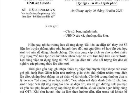 An Giang cảnh báo lừa đảo qua ứng dụng 'Sổ liên lạc điện tử’