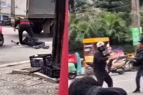 Mâu thuẫn giao thông người đàn ông đánh gục đối phương giữa đường