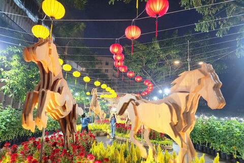 Rạng rỡ sắc xuân tại đường hoa bên Hồ Bán Nguyệt dịp Tết Bính Ngọ 2026