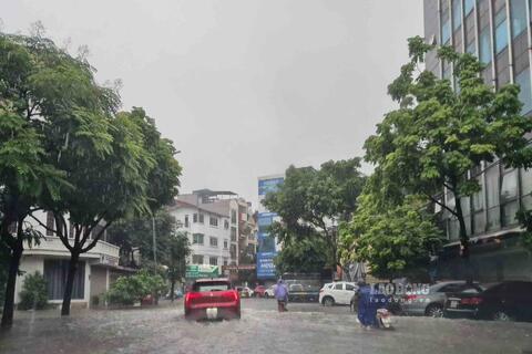Nhiều trường học ở Hà Nội cho học sinh học online vì mưa ngập