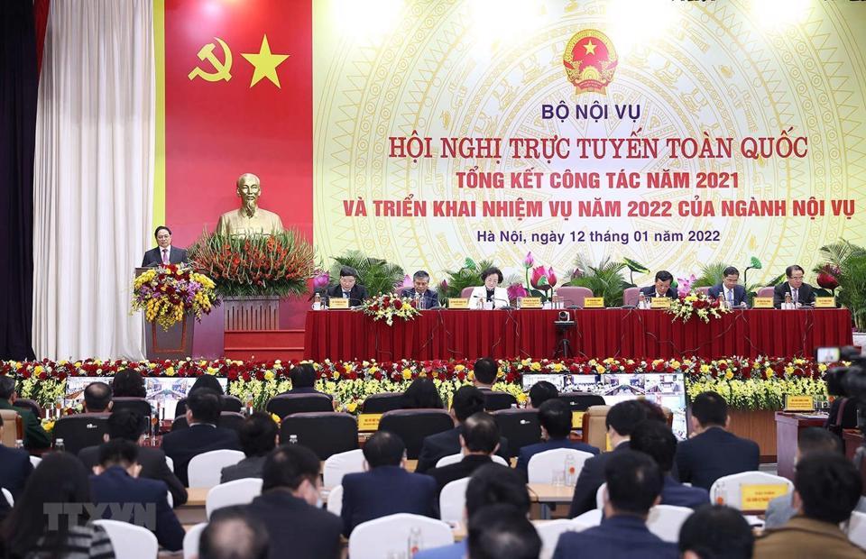 Quang cảnh Hội nghị tổng kết công tác năm 2021 và triển khai nhiệm vụ năm 2022 của ngành nội vụ. Ảnh: Dương Giang/TTXVN