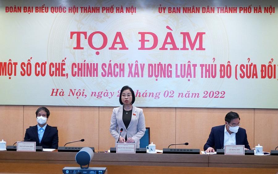 Phó Trưởng Đoàn chuyên trách Đoàn ĐB Quốc hội TP Hà Nội Phạm Thị Thanh Mai khai mạc Tọa đàm ''Một số cơ chế, chính sách xây dựng Luật Thủ đô (sửa đổi)''