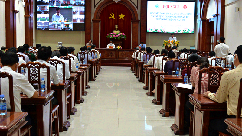 Tiền Giang tổ chức Hội nghị trực tuyến tổng kết công tác cải cách hành chính và xây dựng Chính quyền số năm 2021 ảnh 1