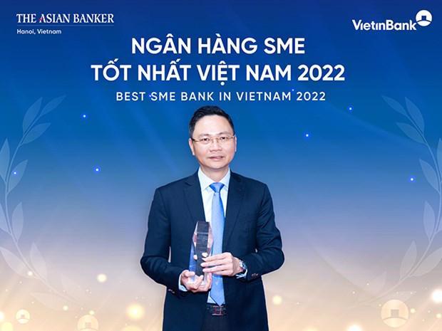 Ông Trần Hoài Nam - Phó Giám đốc Khối KHDN kiêm Giám đốc Trung tâm PTGPTCKH đại diện VietinBank nhận giải