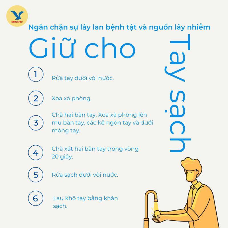 Vệ sinh tay bằng xà phòng diệt khuẩn.