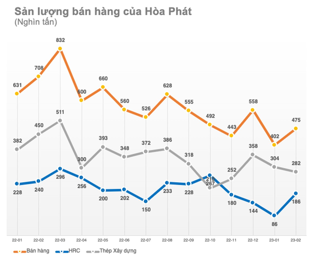 Hoà Phát (HPG): Thị trường trầm lắng do sức cầu yếu, sản lượng bán hàng trong tháng 2 chỉ bằng 70% cùng kỳ - Ảnh 1.