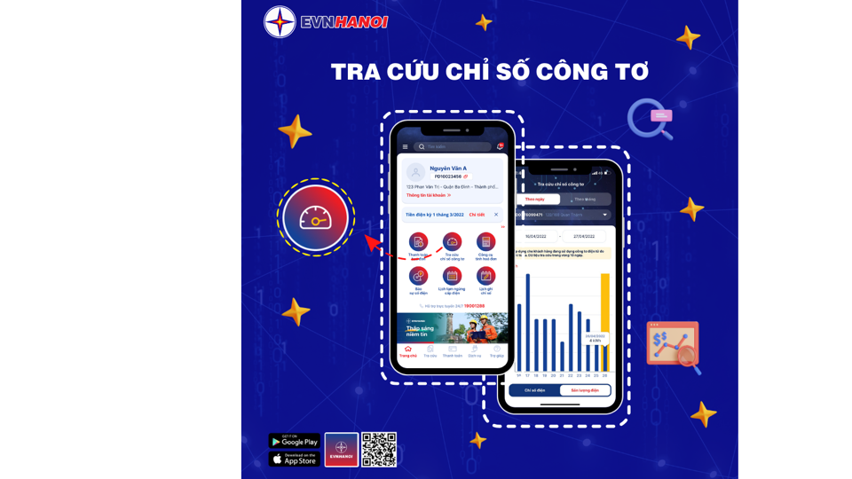                         Giao diện App EVNHANOI trên thiết bị di động.