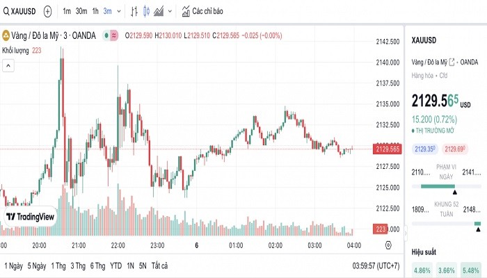 Biểu đồ biến động giá vàng trong 24 giờ qua