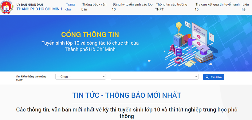 Cổng thông tin tuyển sinh lớp 10 của Sở GD&ĐT TPHCM.