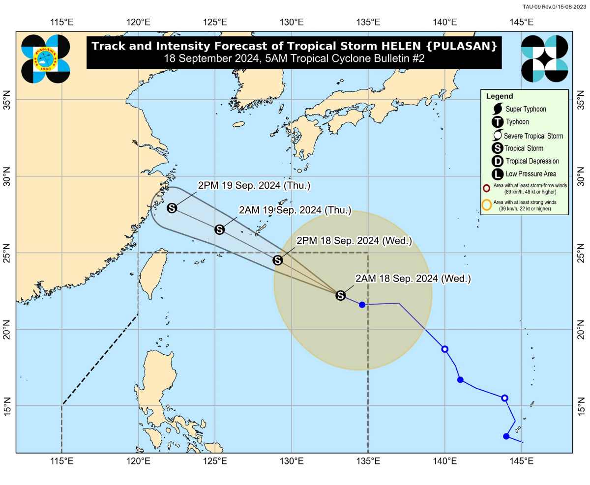 Dự báo đường đi của bão Helen (Pulasan). Ảnh: PAGASA