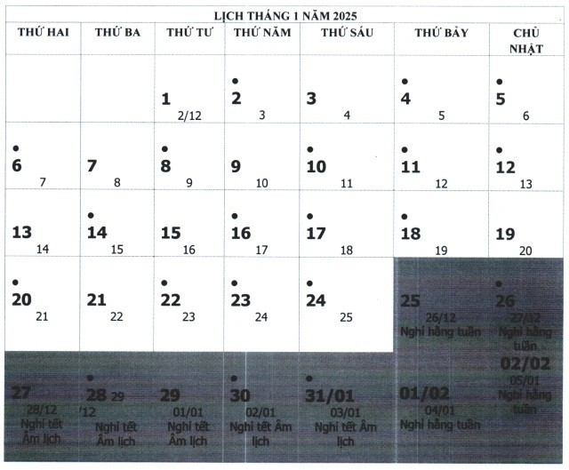 Phương án nghỉ Tết Nguyên đán năm 2025 kéo dài 9 ngày của Bộ Lao động-Thương binh và Xã hội. NGHỈ LỄ 01.jpg