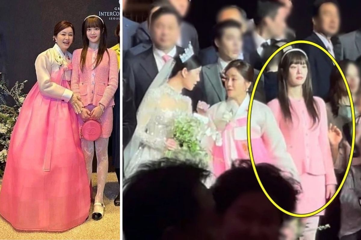Lee Yoo Bi bị chi trích vì mặc đồ màu hồng trong đám cưới của em gái Lee Da In và Lee Seung Gi. Ảnh: Naver