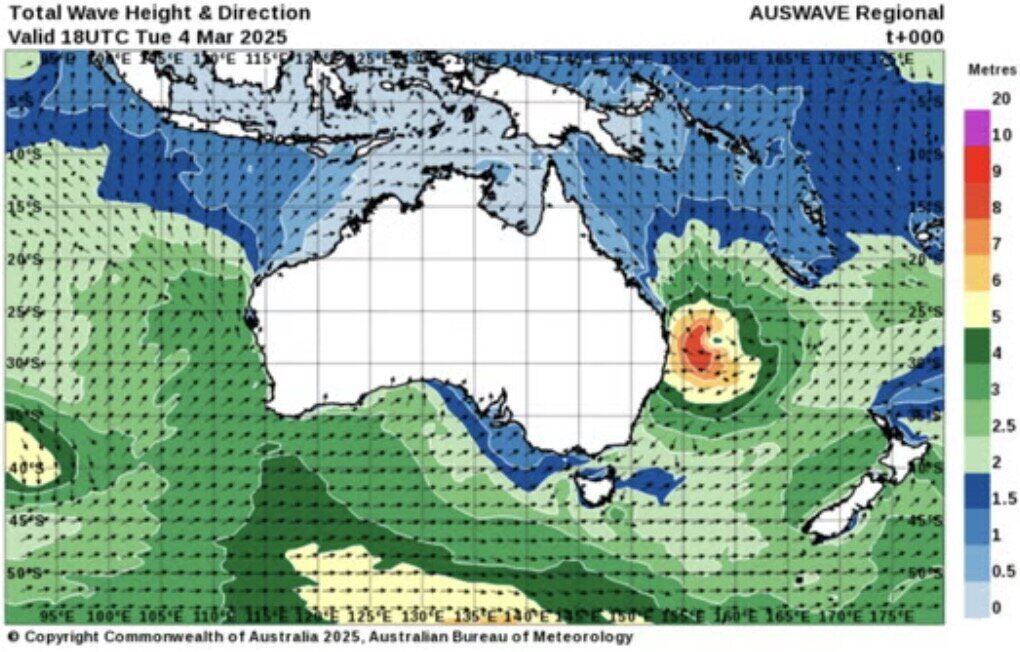 Bão Alfred đã gây ra sóng cao tới 12,3m. Ảnh: Australian Bureau of Meteorology