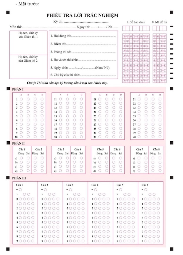Cách tô phiếu trả lời trắc nghiệm thi tốt nghiệp THPT năm 2025 theo hướng dẫn của Bộ GDĐT. Ảnh chụp màn hình