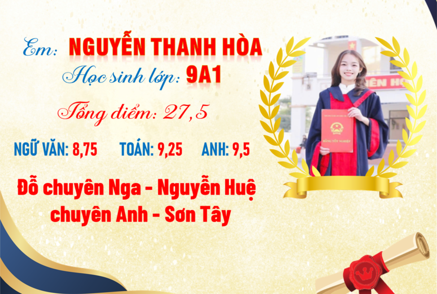 Em Nguyễn Thanh Hòa đạt tổng 27,5 điểm và đỗ cùng lúc hai nguyện vọng chuyên. Ảnh: NTCC.