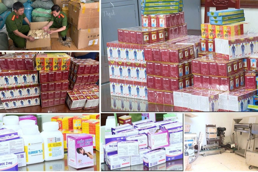 Số thuốc giả bị thu giữ trong đường dây chuyên làm giả thuốc chữa bệnh. Ảnh: Công an Thanh Hóa