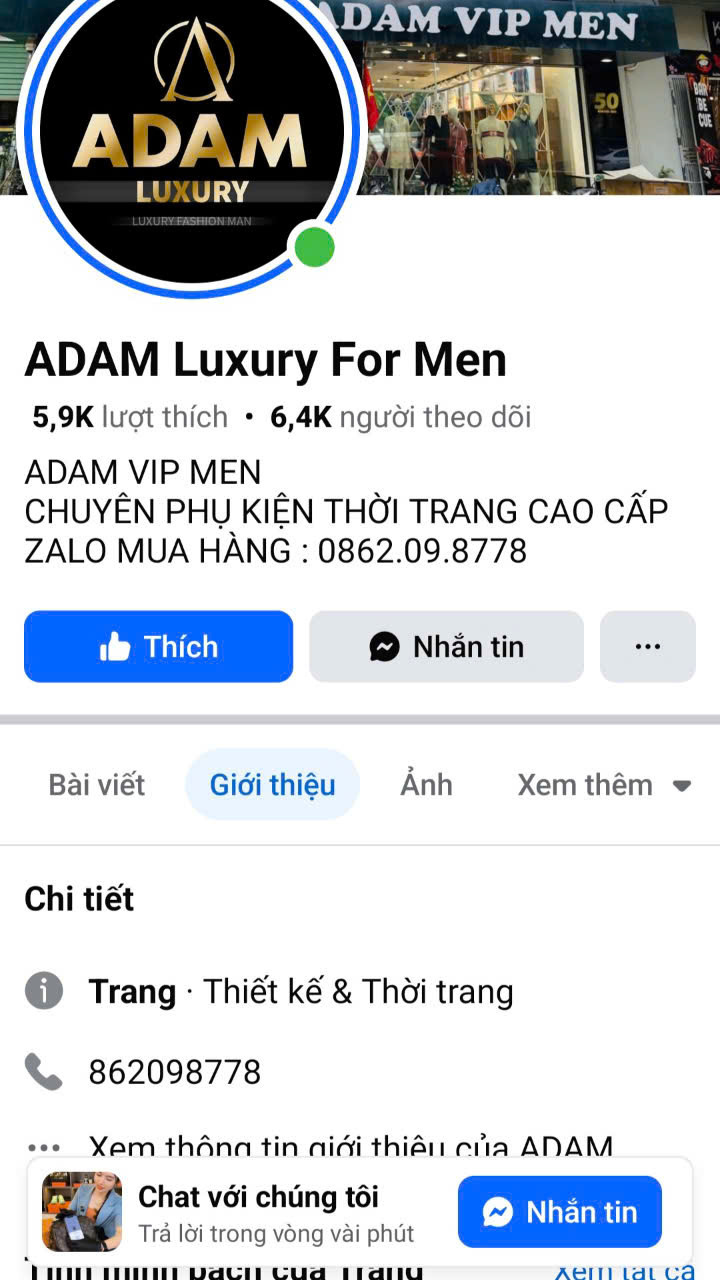 Trang ADAM Luxury For Men công khia quảng cáo và bán hàng giả mạo thương hiệu. Ảnh chụp màn hình