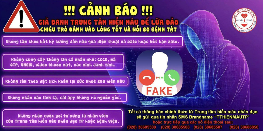 Xuất hiện cuộc gọi giả Trung tâm hiến máu để lừa đảo.
