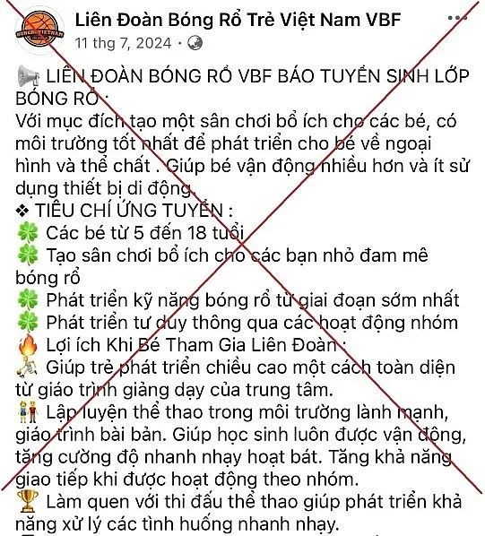 Phụ huynh Đà Nẵng mất hơn 100 triệu vì fanpage giả “Liên đoàn bóng rổ Việt Nam”