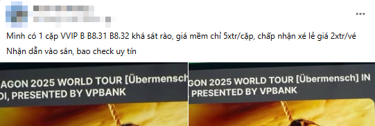 Một khán giả đưa ra lời mời trao đổi vé VVIP. Ảnh cắt từ video