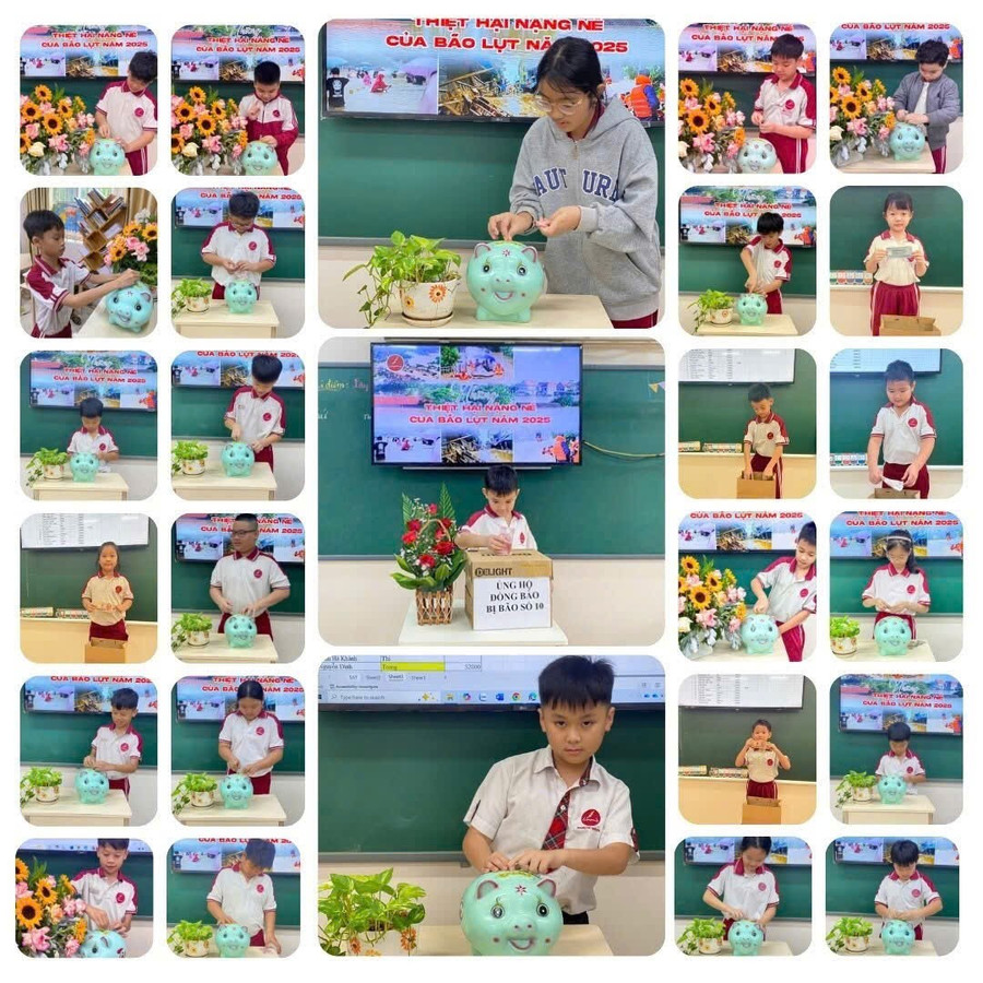 Học sinh Trường Tiểu học, THCS và THPT Hoàng Việt quyên góp, ủng hộ các trường vùng bão, lũ.
