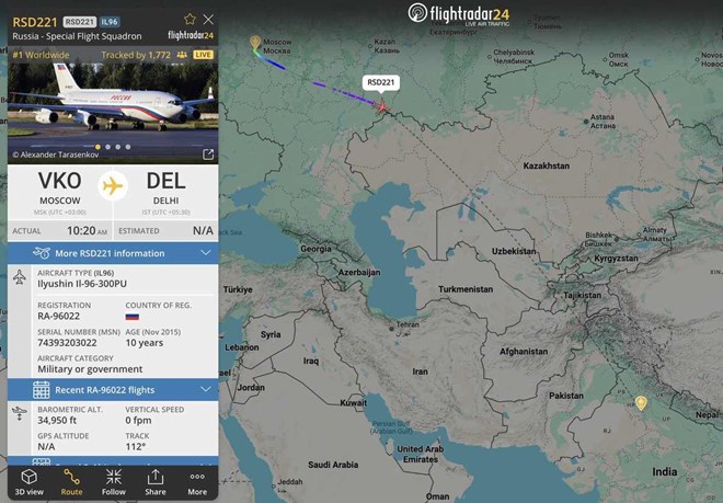 Chuyên cơ chở ông Putin đến Ấn Độ gây sốt toàn cầu