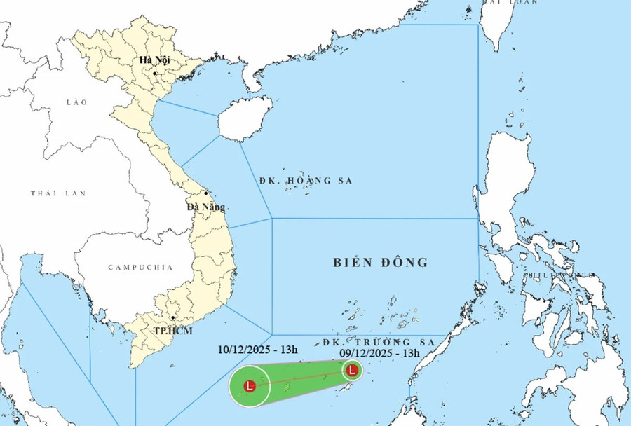 Vùng áp thấp trên Biển Đông. (Nguồn: NCHMF) ap-thap-cv.jpg