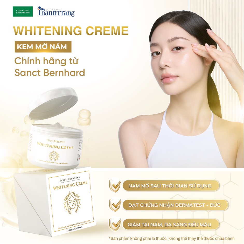 Kem mờ nám Whitening Creme chính hãng Sanct Bernhard từ Đức giúp giảm nám hiệu quả và an toàn. Ảnh: Thanh Trang Pharma