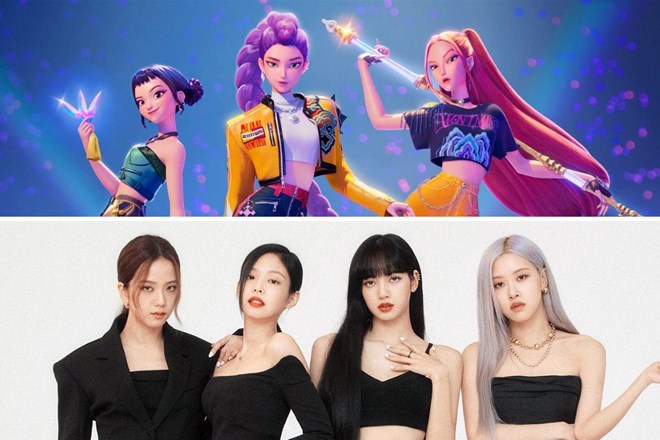 Nhóm nhạc ảo Huntr/x của phim “Kpop Demon Hunters” và Blackpink. Ảnh: Netflix, YG