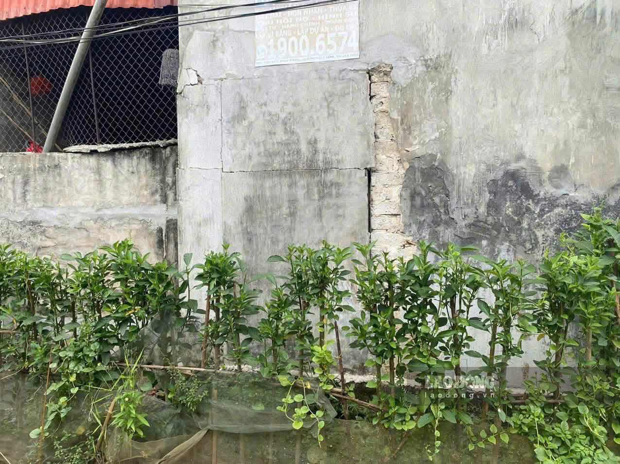 Tường nhà một số hộ dân ở gần các hố sụt lún bị nứt. Ảnh: Nguyễn Trường
