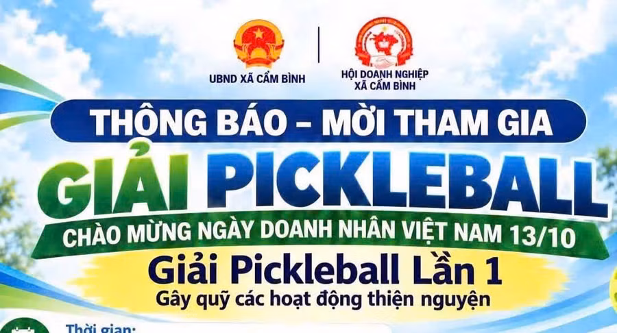 Giải Pickleball xã Cẩm Bình lần thứ Nhất năm 2026 dự kiến tổ chức ngày 4/10.
