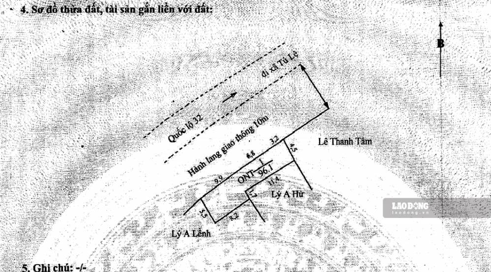 Sơ đồ thửa đất hộ gia đình ông Nguyễn Văn H. trên GCNQSDĐ. Ảnh: Trọng Lộc
