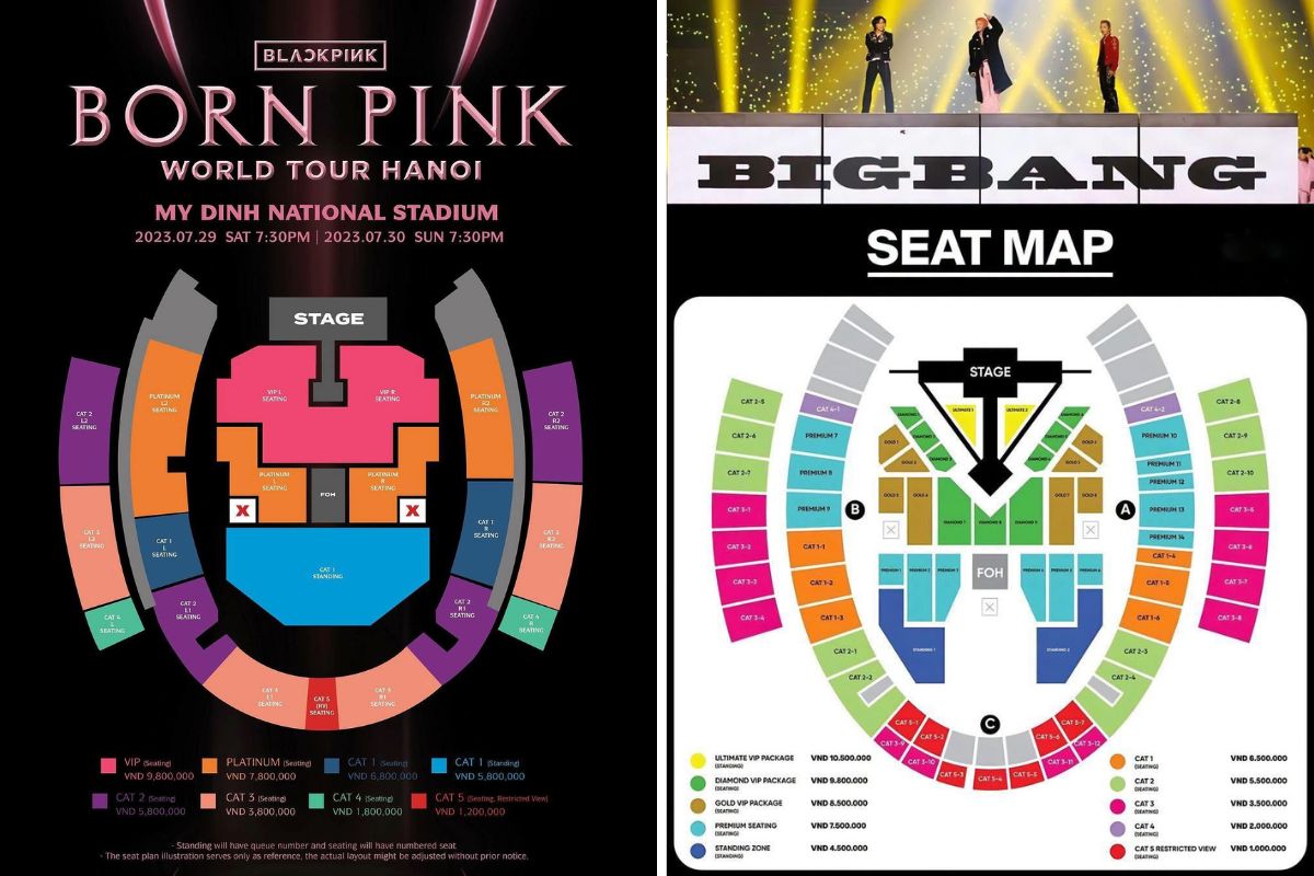 Các hạng vé của concert Blackpink và BigBang tại Hà Nội. Ảnh: Lotte