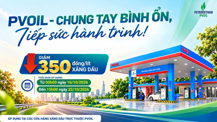 Chương trình giảm 350 đồng/lít của PVOIL tại 1.100 cửa hàng. Nguồn: PVOIL